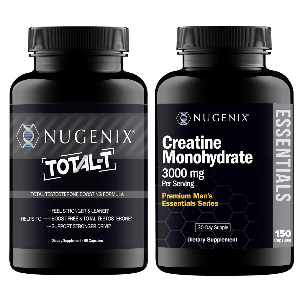 Nugenix Essentials Creatine Monohydrate et Total-T Testostérone Booster pour Hommes