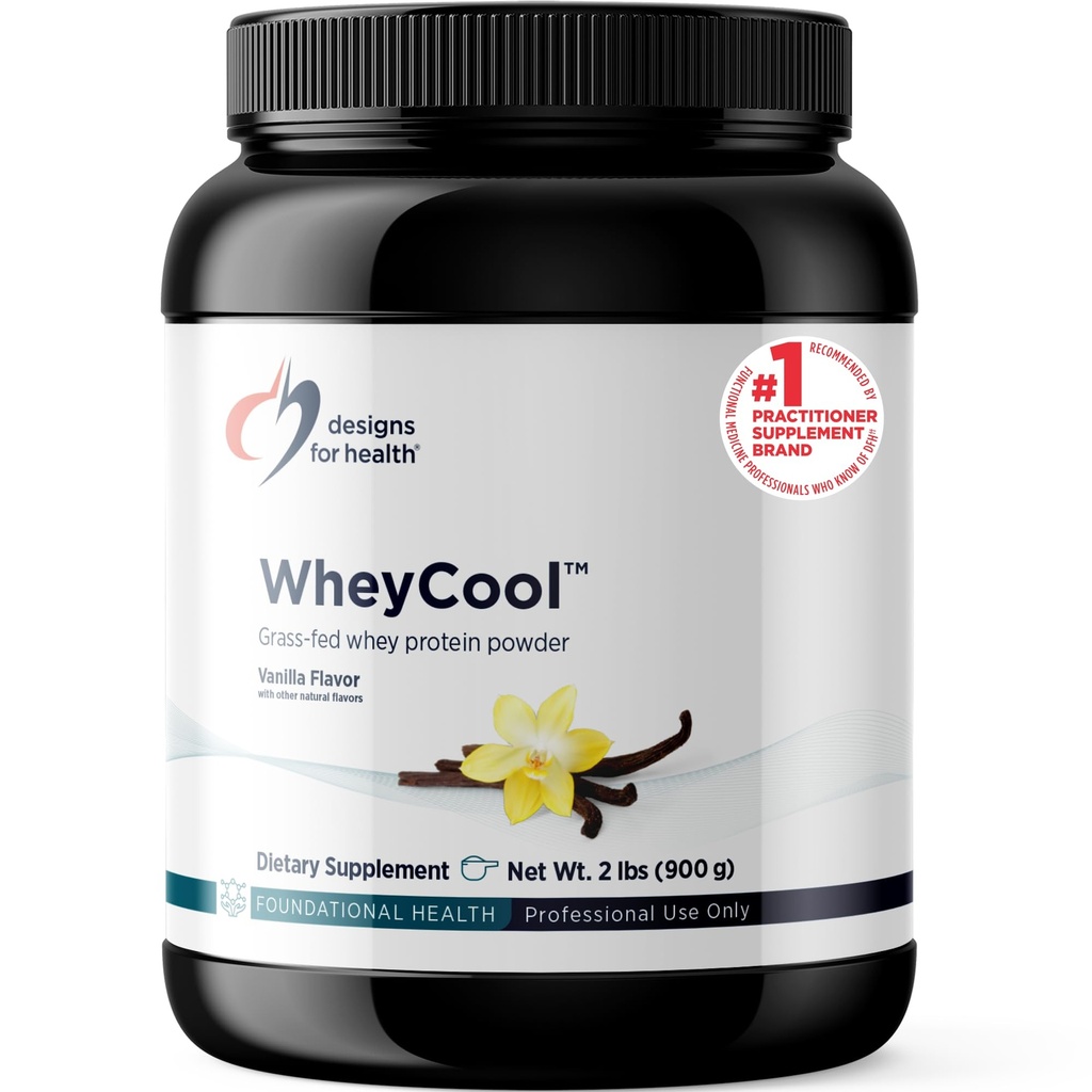 Designs für die Gesundheit WheyCool - Gras Fed Whey Protein Powder Supplement mit 22g Protein, kann Athleten, Muskeln + Energie unterstützen - Nicht-GVO + Glutenfrei, Vanille (30 Portionen / 900g)