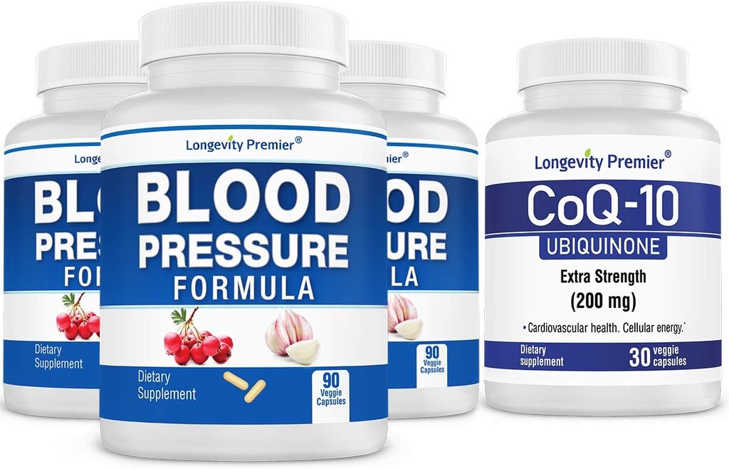 [BP Value Pack] Langlebigkeit Blutdruck Formel 90 Kappen x 3 Flaschen mit 1 Freie Flasche CoQ10 [30 Kappen]