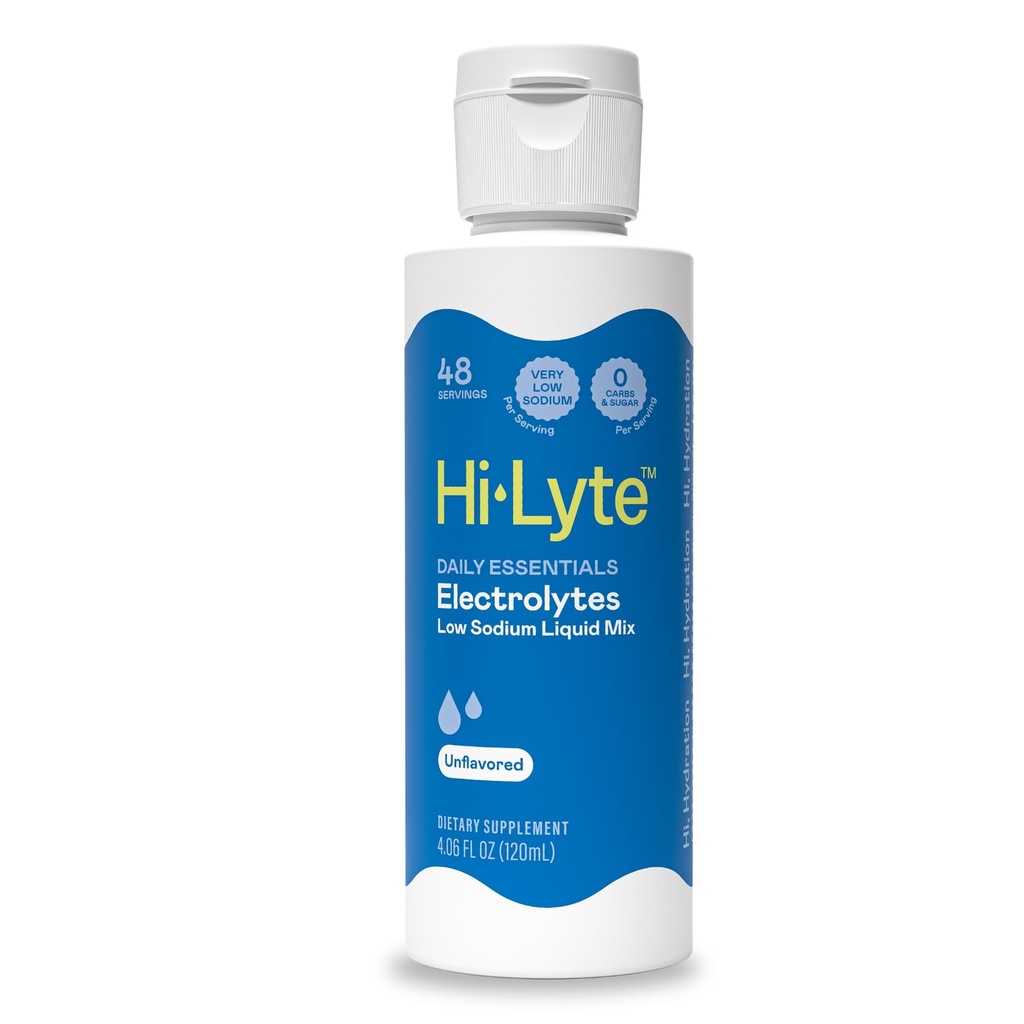 Hi-Lyte quotidien Essentiels faibles électrolytes de sodium Mélange liquide non aromatisé, 48 portions