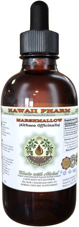 Hawaii Pharm Marshmallow Alcohol-Free Liquid Extract, Organic Marshmallow (Althaea officinalis) Getrocknete Blatt Glycerit natürliche Kräuterergänzung, USA 2 oz