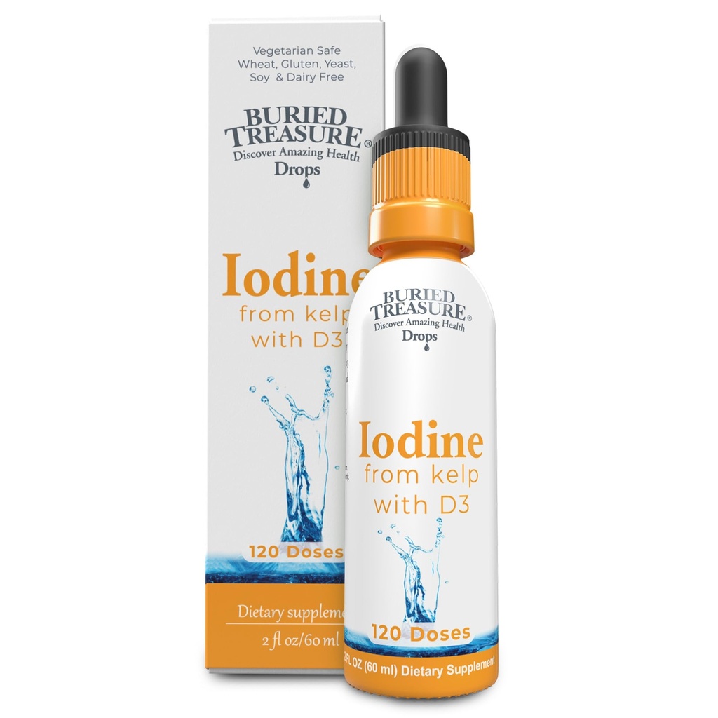 Buried Treasure Iodine Drops from Kelp - 2% Liquid Drops,120 Servings, 2 fl oz, Natural Thyroid & Immune Support, Vegan & Non GMO