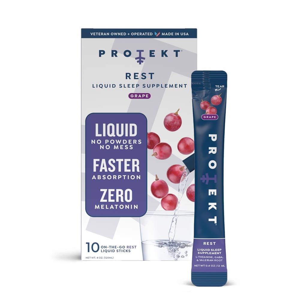 PROTEKT GABA L Theanine Supplement | Melatonin-freie Schlafhilfe für Erwachsene | Valerian Root für Nachtunterstützung & Restful Sleep | GABA Calm Liquid Drink Mix für Erwachsene | Grape, Packung von 10