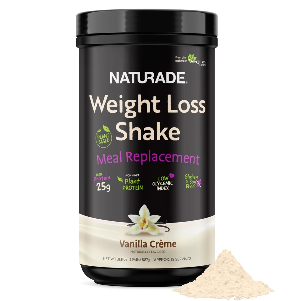 Naturade Weight Loss Shake Meal Replacement, 18 portions - 25g de protéines végétales, CLA, fibre et 18 vitamines et minéraux conçus pour freiner les crampes et stimuler la nutrition quotidienne - Vanilla Creme