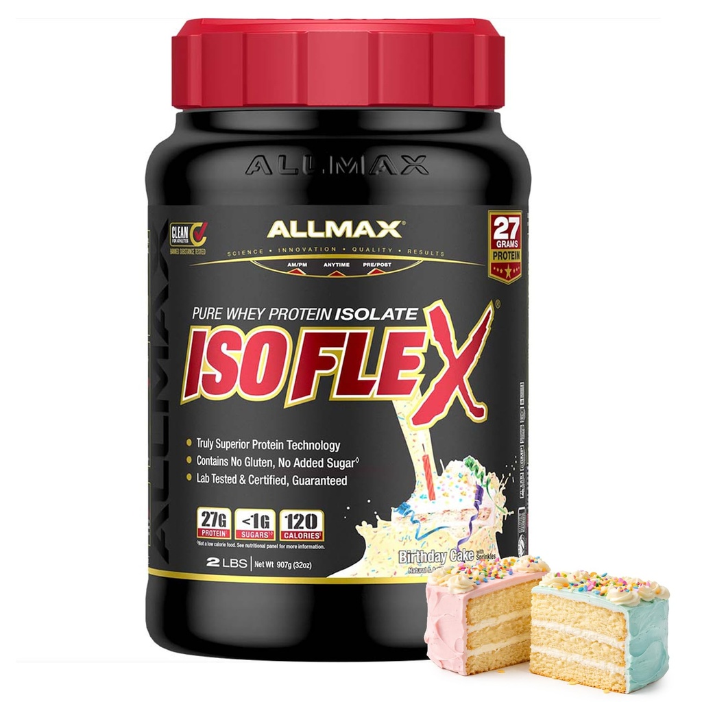 ALLMAX Nutrition - ISOFLEX Polvere di proteine del siero, Isolato di proteine del siero, 27g Proteine, Torta di compleanno, 2 Pound