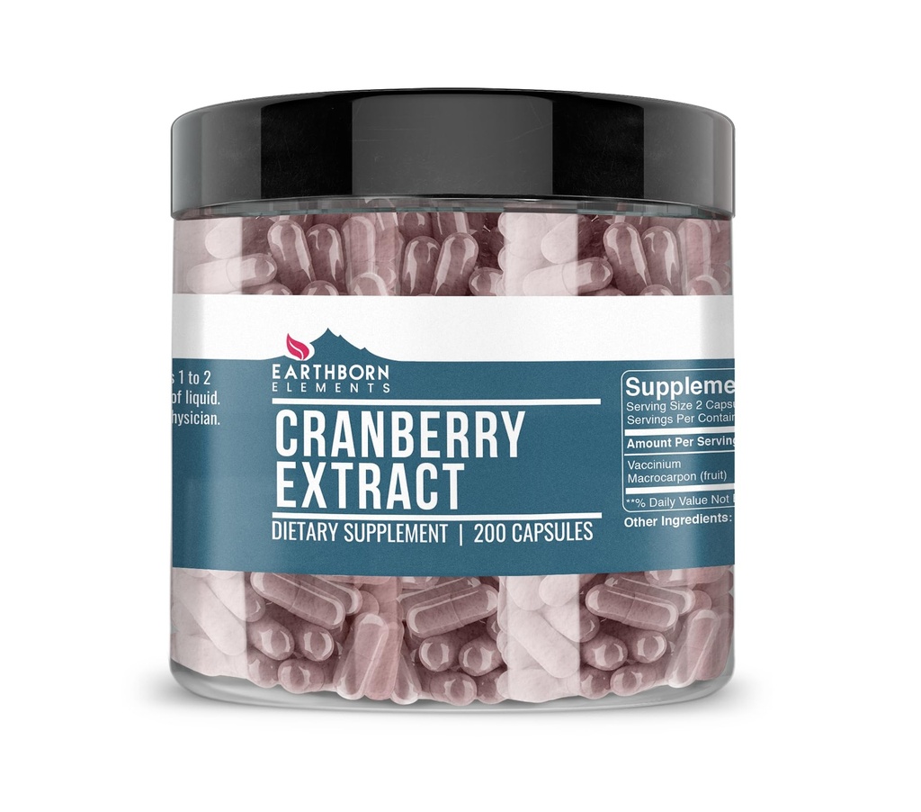 Éléments terriens Extrait de canneberge 200 capsules, pures et non diluées, sans additifs