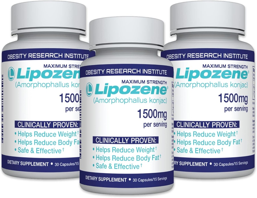 Lipozene dieta pillole - supplemento di perdita di peso - Suppresses Appetite- Tre bottiglie di 90 capsule in totale