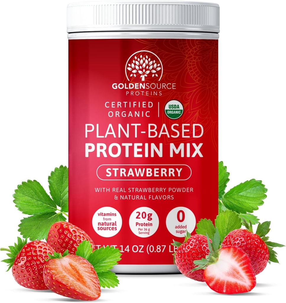 Erdbeere - Pflanzenbasiertes Protein-Pulver, Protein-Mix, Protein-Pulver mit Vitaminen & Minerals, 20g Protein, & Complete Amino Acid Profile, Vegan Protein Powder