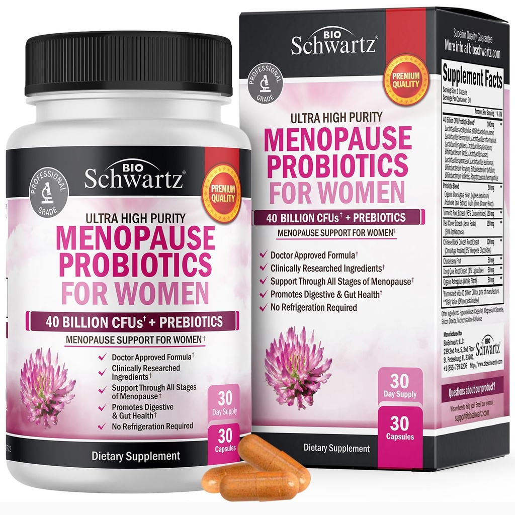 Menopause Ergänzungen für Frauen - 40 Billion CFU Menopause Probiotika für Frauen - Unterstützung für heiße Flashes Nacht Sweats Mood Swings and Balance - Non-GMO, 30 Easy-Swallow Kapseln, 30 Servierungen