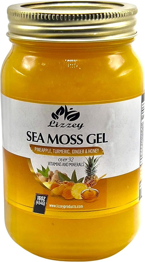 Lizzey 100% bio, gel de mousse de mer aromatisé ananas avec curcuma et gingembre pour la santé immunitaire et le soutien digestif, pour les hommes et les femmes, tout complément super-alimentaire naturel