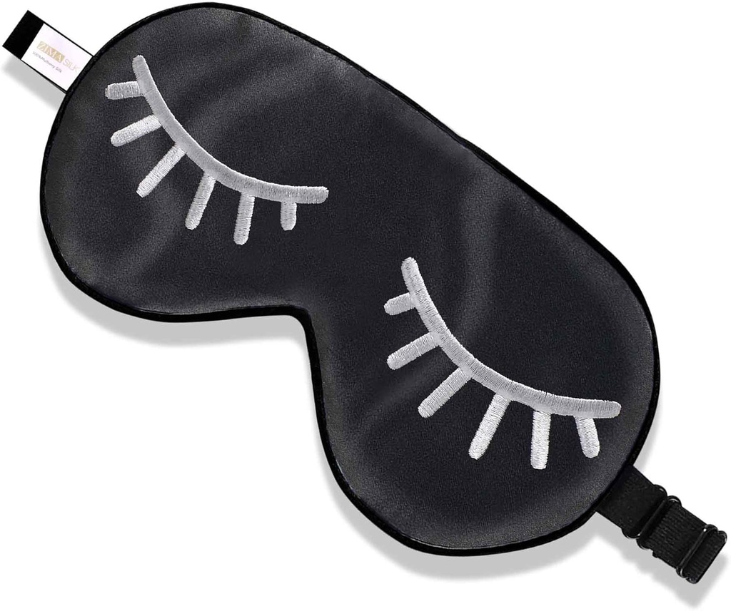 ZIMASILK 100% Natürliche Seide Schlafmaske Blindfold, Verstellbare Super-Smooth weiche Augenmaske für Schlaf mit Tasche (Eyelashes)