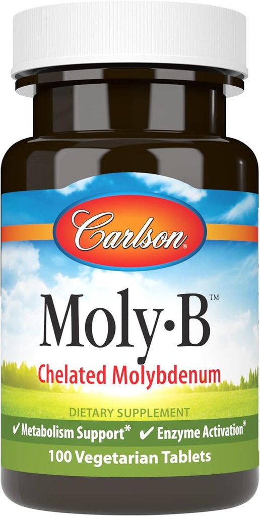 Carlson - Moly-B, Chelated Molybdenum, Supporto Metabolismo, Attivazione enzima, 100 compresse vegetariane