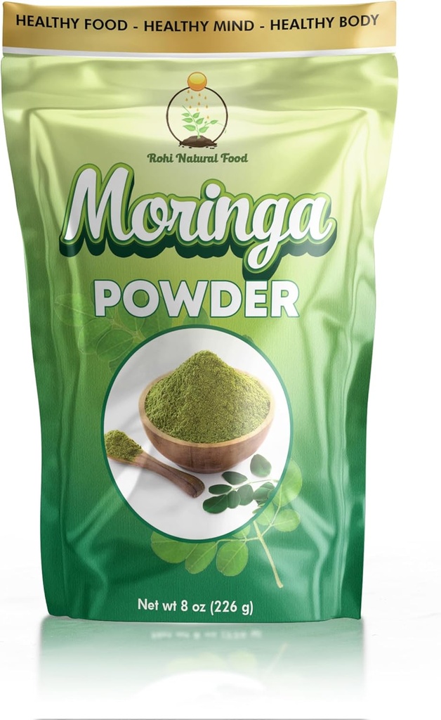 Polvere di foglie di Moringa 8 oz (227g) | Polvere di Moringa pura al 100% | Miscela facilmente in bevande & Smoothies