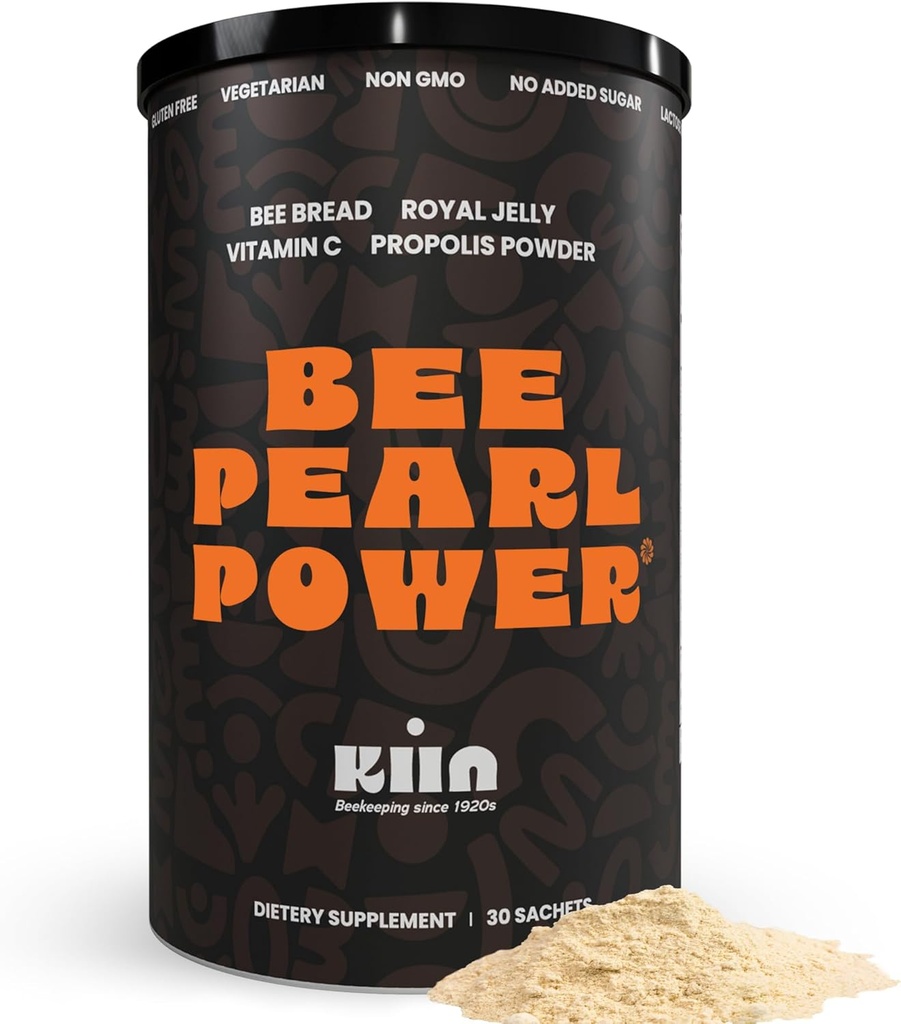 Poudre de pain d'abeille Kiin - Pollen et miel fermenté, 100% Multivitamine naturelle, Superfood pour l'énergie, le métabolisme, le sommeil, la récupération, l'immunité