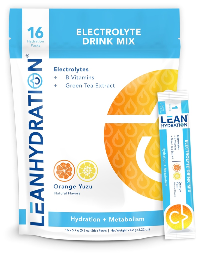 LEAN Hydration Tägliche Elektrolyt-Packets Getränke Mix | Zero Calories, Zero Sugar plus Vitamine, Mineralstoffe & More | 16 ct (Orange Yuzu)