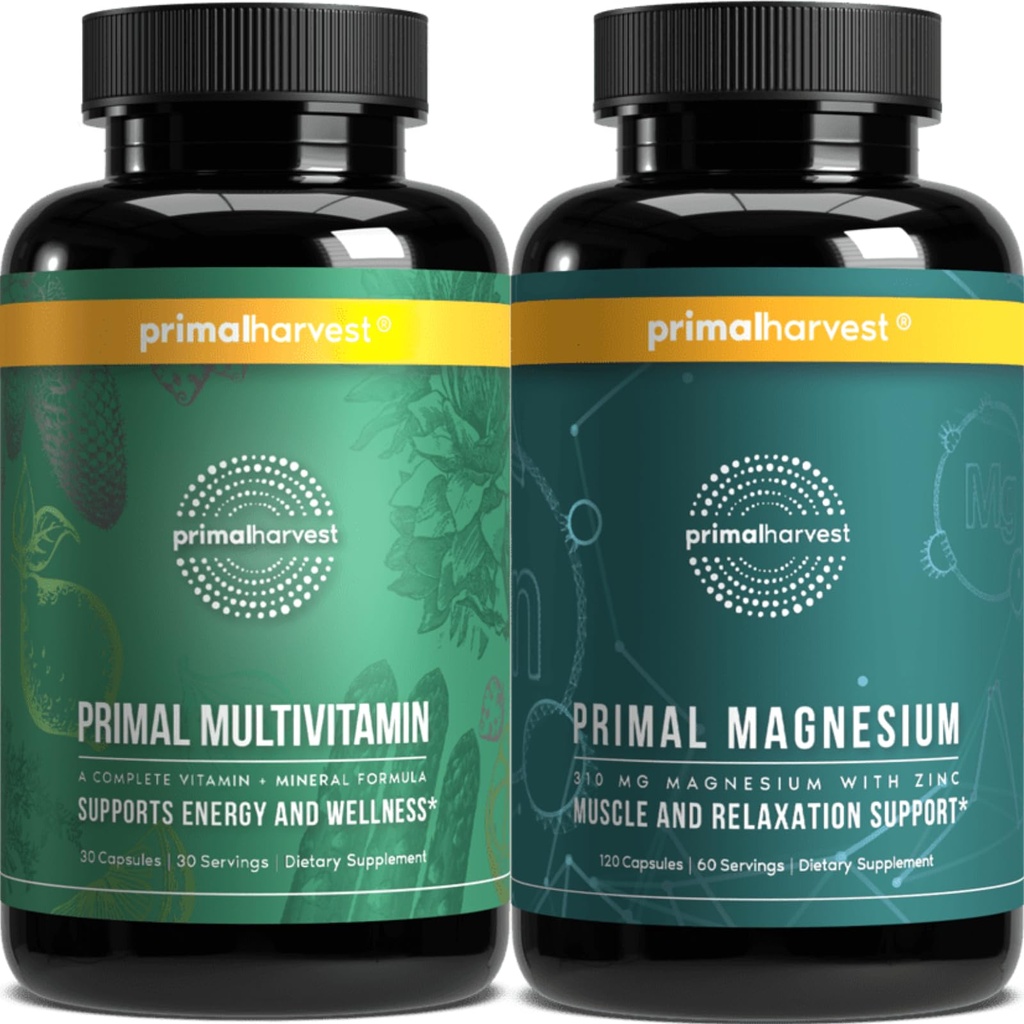 Primal Harvest Multivitamin & Magnesium Ergänzungen für Frauen und Männer Multi Vitamin Kapseln und Magnesium Glycinat Pillen Bundle