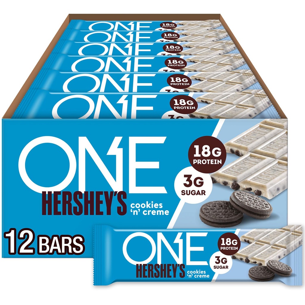 ONE Protein Bars, les cookies de Hershey 'n' Creme, sans gluten avec 18g de protéines et 3g de sucre, les agrafes de Pantry, 2,12 oz (12 Compte)