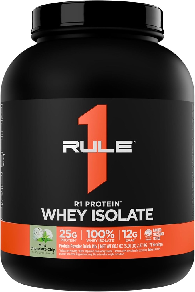 Regola 1 R1 Proteine Isolato di siero - con 25g Proteine & 6g BCAA Esclusivamente da fonti isolate e idrolizzate per il recupero di allenamento (5 Pounds*, Mint Chocolate Chip)