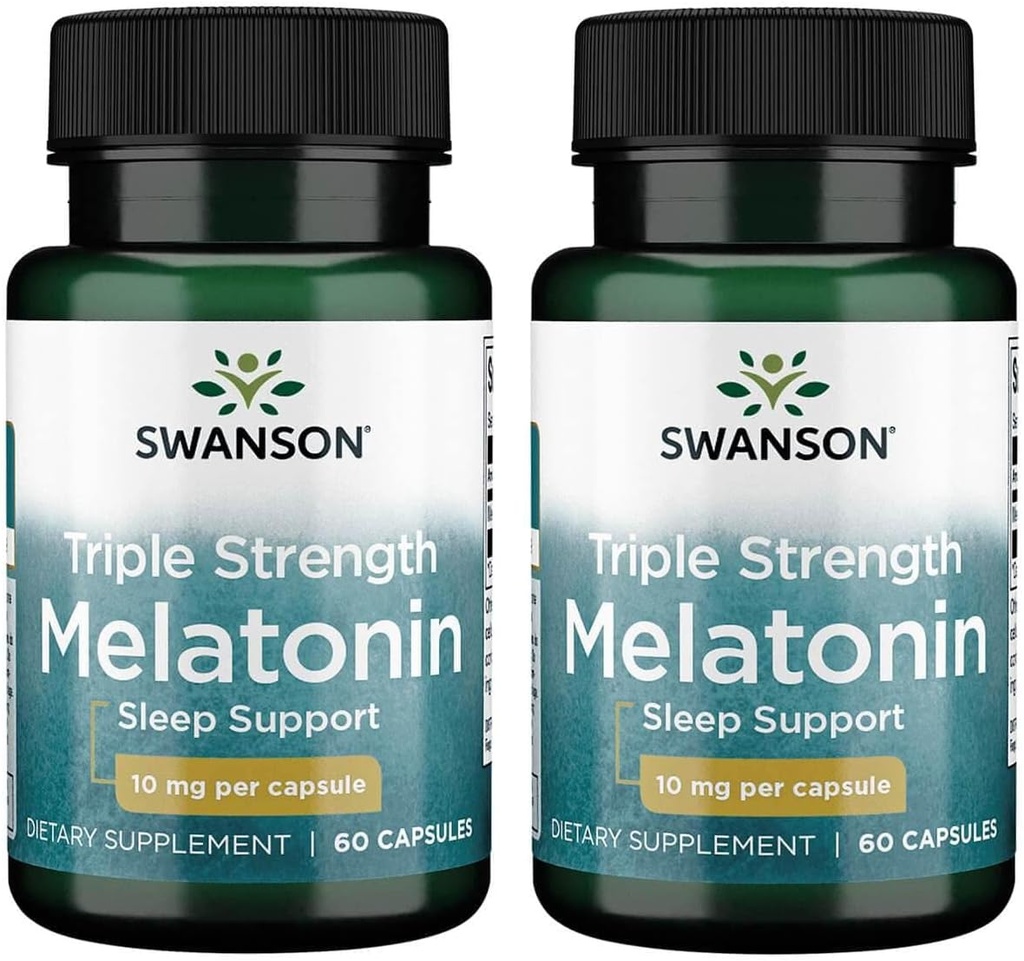 Swanson Triple Strength Melatonin - Supporto per il sonno naturale per cicli di sonno disgregati - (60 capsule, 10mg ogni) 2 Pack
