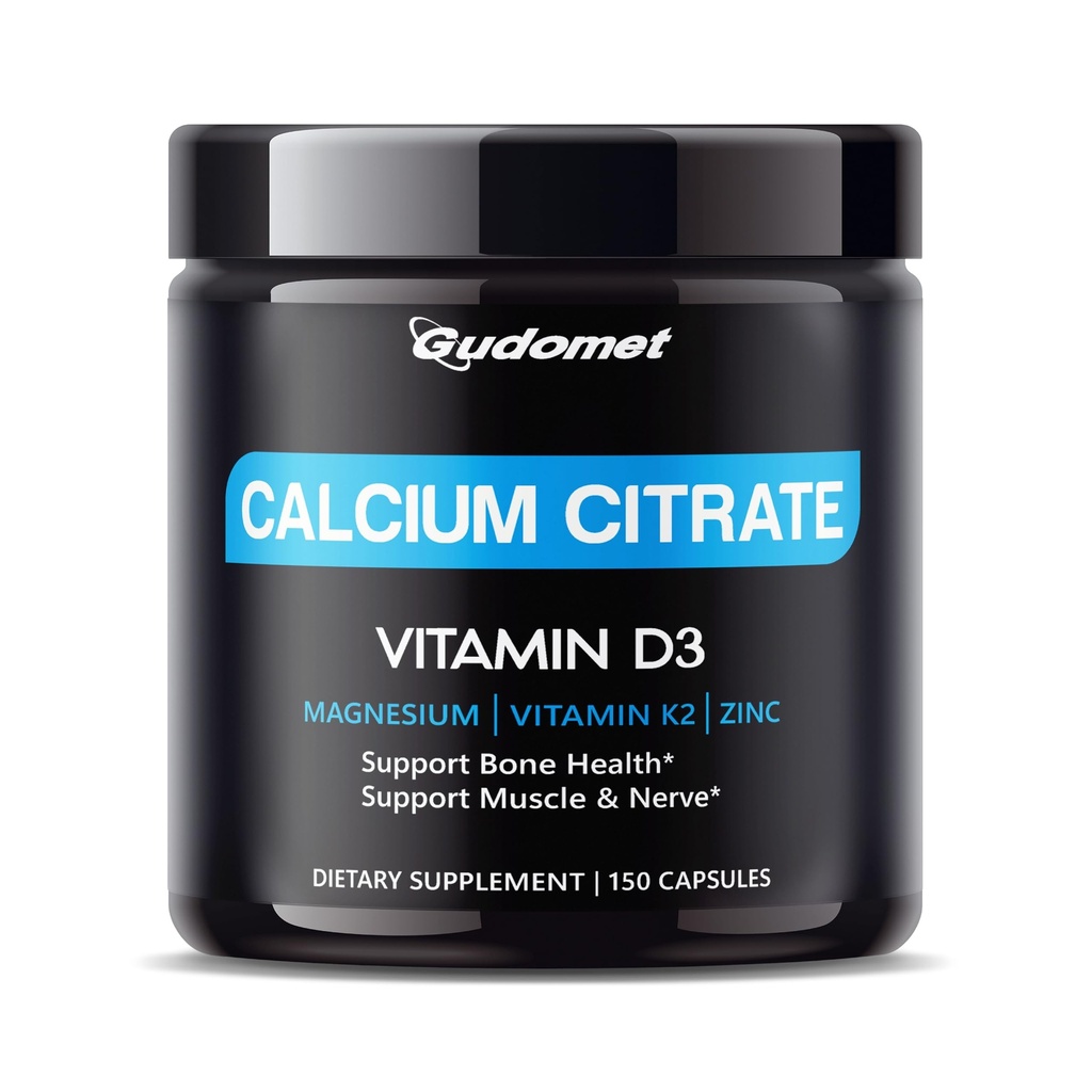 Citrato di calcio ad alto assorbimento con vitamina D3 & K2 - Supporta Bone, Muscle & Nerve Health - 150 capsule, Made in USA