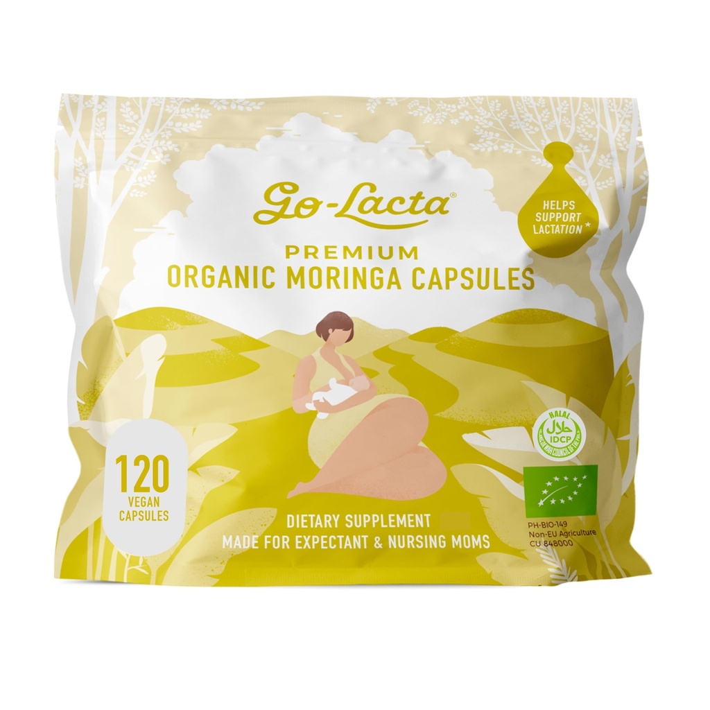 Go-Lacta® Capsules 100% Moringa Organiques pour mamans allaitantes, 120 Capsules