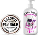 LEGITPET Dog Paw Balm Wax Soother & Moisturizer Crema con olio di cocco naturale di alimento-verde, burro di Karitè organico & Beeswax 2 oz e olio di salmone dell'Alaska selvaggia per cani e gatti 8 oz Bundle
