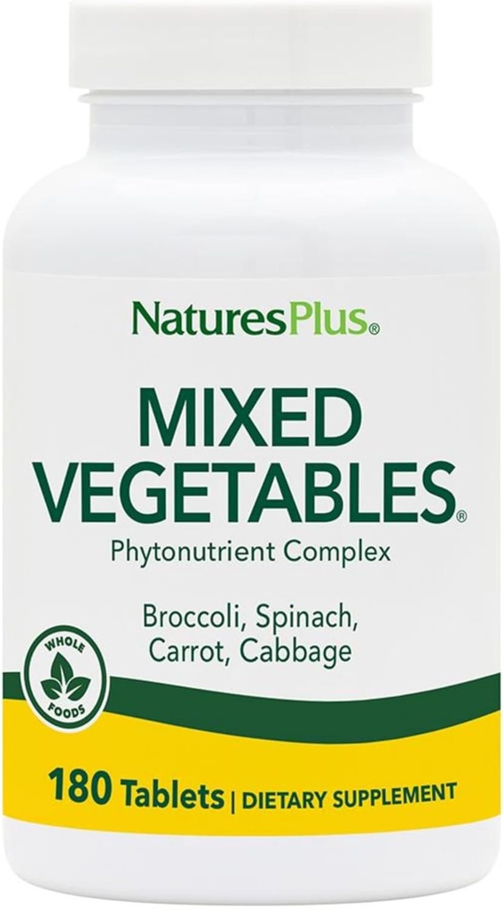 NaturesPlus Verdura Mista - 180 Compresse, Confezione da 2 - con Broccoli, Spinaci, Carote & Cabbage - Gluten Free - 120 Total Servings
