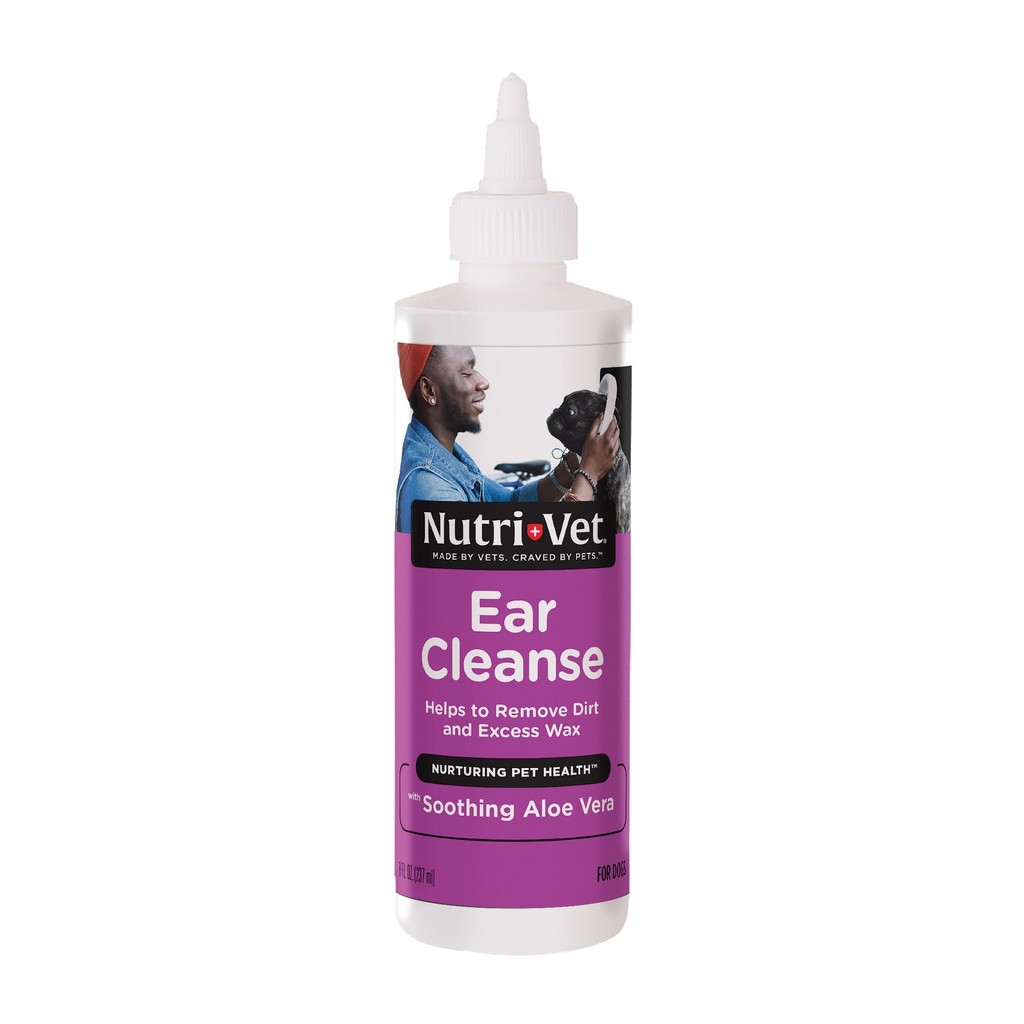 Nettoyez l'oreille Nutri-Vet pour les chiens, nettoyez l'oreille liquide avec de l'aloès apaisant et de l'acide salicylique, élimine et nettoie la cire, la dirt et les débris, désodorise et démangeaison, doux vétérinaire formulé, 8oz