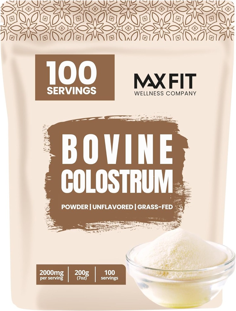 Colostrum Powder Supplement, Bovine Colostrum Powder, Powerful First Milk | Concentrato Facile da miscelare Grass-Fed Gut Health Bloating Immunity Support Skin Hair 100 Servings (200g/7oz)