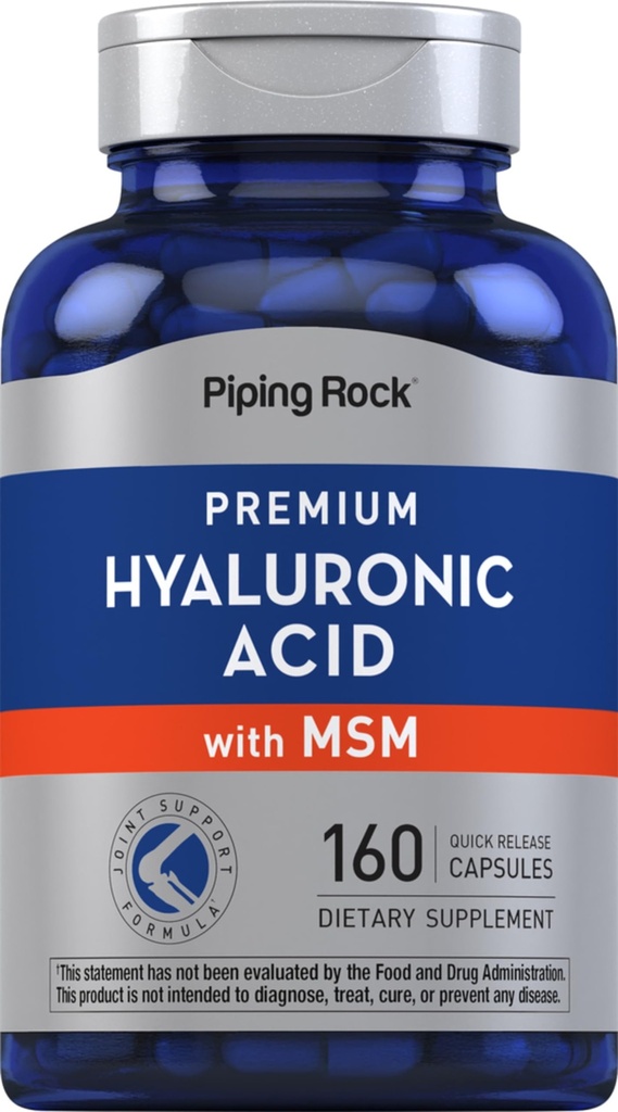 Piping Rock supplément à l'acide hyaluronique de 100mg de 160 capsules avec MSM pour les femmes et les hommes