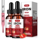 (2 Pack) Supplément en fer liquide pour les femmes et les hommes Des suppléments en fer pour l'anémie avec folate, vitamine C, B12 pour le soutien des globules rouges-Strawberry, 4 Fl Oz