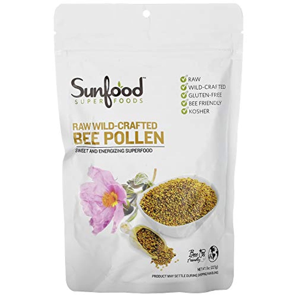 Superaliments du soleil Pollen d'abeilles crues raftées sauvages - Granules de pollen d'abeilles, supplément 100% de pollen d'abeilles crues, Pollen d'abeilles au miel collecté par les apiculteurs, Superaliments naturels pour les hommes et les femmes - 8 Oz Sac