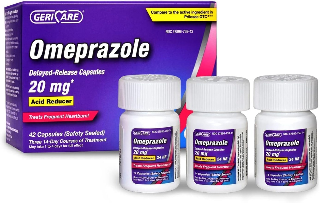 GeriCare Omeprazol Delayed Release Capsules 20.6mg - Säure Reducer Pillen für 24 Stunden Sodbrennen Relief - Säure Reflux Medizin zu behandeln häufige Sodbrennen (42 Zähler)