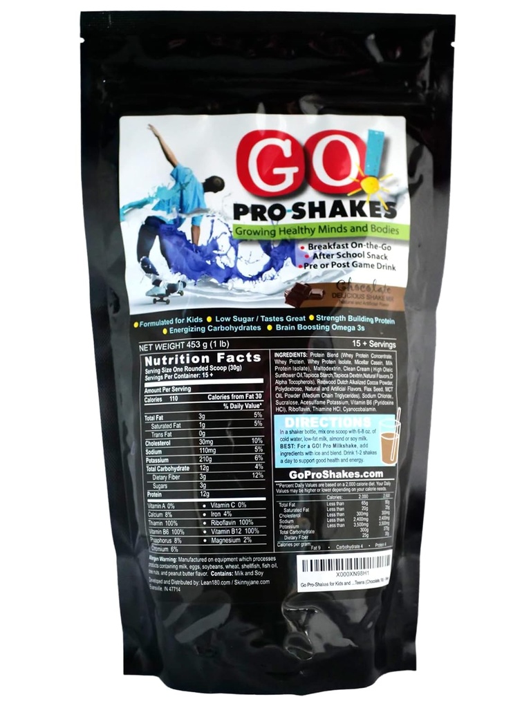 GO Pro Shakes – Smoothie in polvere proteica per bambini e adolescenti – Snack sano – Non Aggiunto Zucchero – Supporta la crescita e la forza – Ricco sapore di cioccolato
