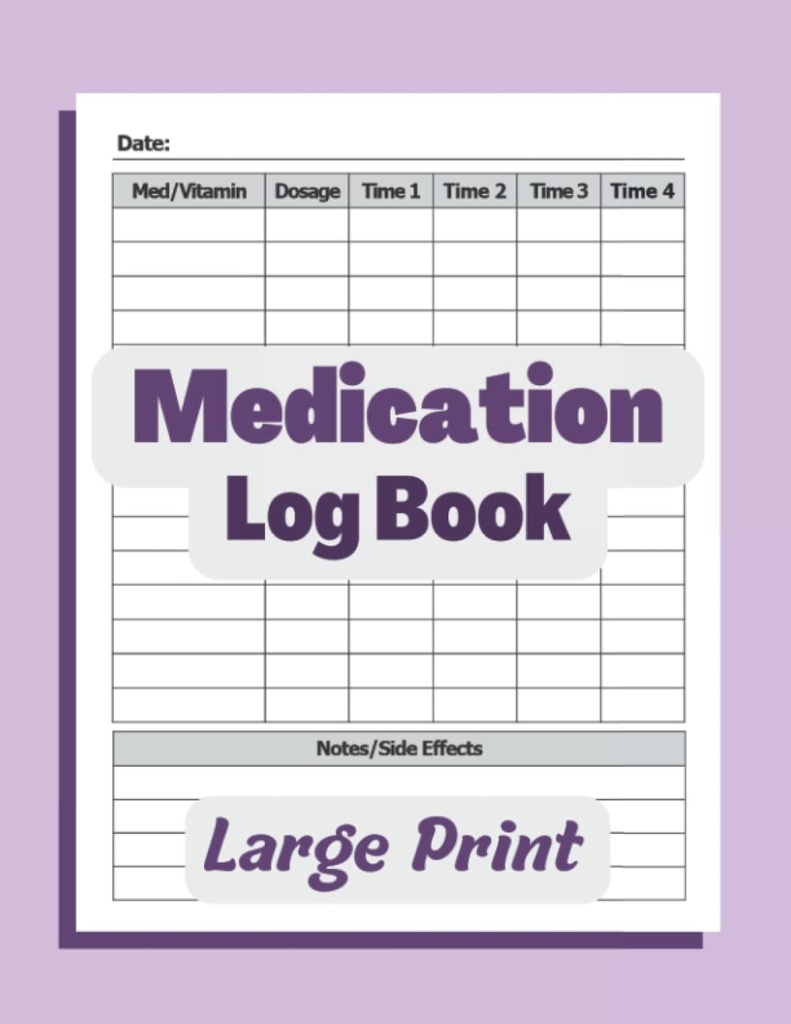 Livre de bord des médicaments : Livre de bord simple pour enregistrer les médicaments, les vitamines et/ou les suppléments par jour. Loger plusieurs doses et effets secondaires. 8.5x11 Pill Tracker ... et tous les âges ou infirmières / soignants. Pourpre.