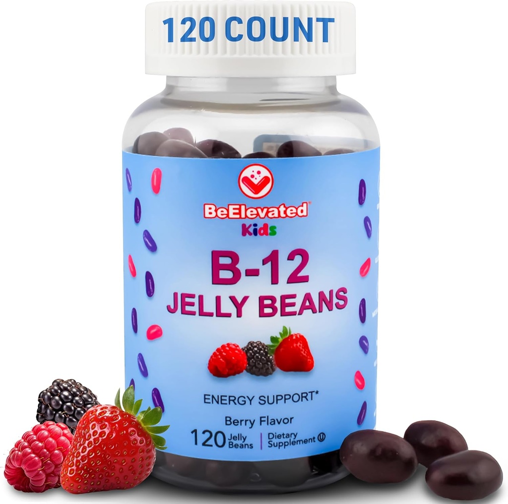 B12 Jelly Beans - Chewable Vitamins Gummies per bambini - Integratori di vitamina per bambini - Integratore di pancia Vegan Energy B12 - 120 Fagioli di bacche