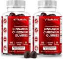 Gommies de chrome sans sucre vitamatiques avec cannelle Ceylan – équivalent de 2000 mg par portion (extrait 83 mg) – non-OGM, sans gluten – 60 Gommies végétaliens – 2 emballages