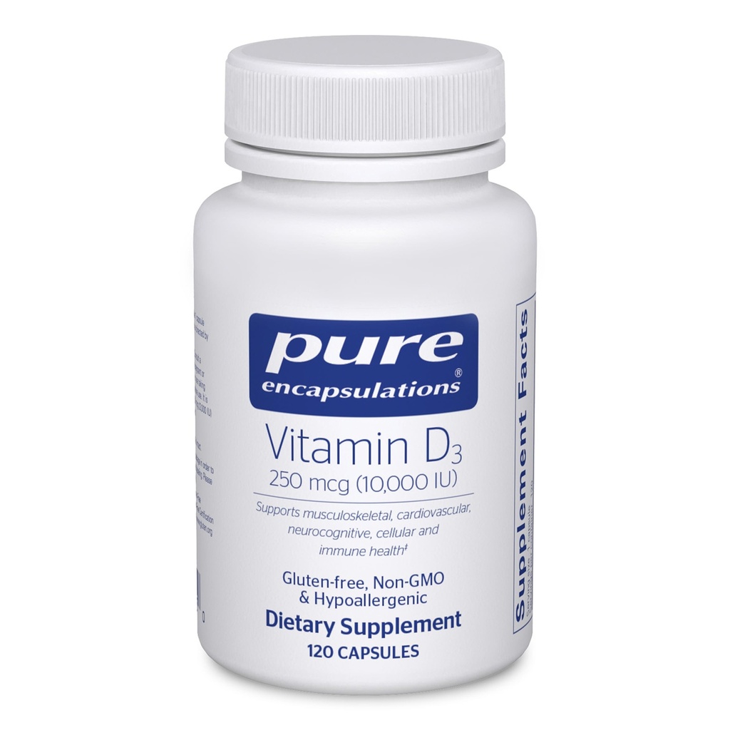 Reine Kapseln Vitamin D3 250 mcg (10.000 IU) - Ergänzung zur Unterstützung von Knochen, Gelenk, Brust, Herz, Colon & Immune Gesundheit - mit Premium Vitamin D - 120 Kapseln