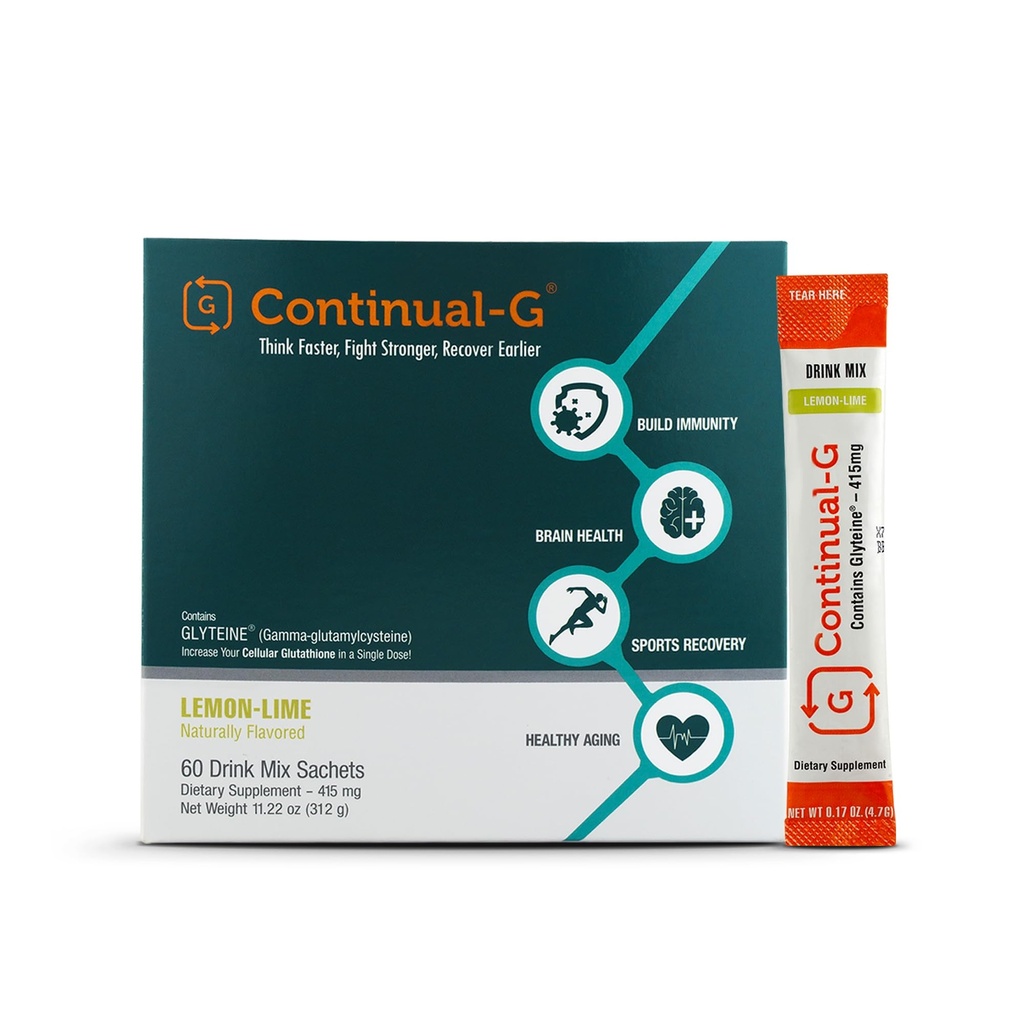 CONTINUAL - G Powder - Clinically Proven Cellular Glutathione Precursor | Benefit of Glyteine & Sunfiber | Immune Support, Master Antioxidant, Detox, Brain Health & Skin Care | 60 Sachets
