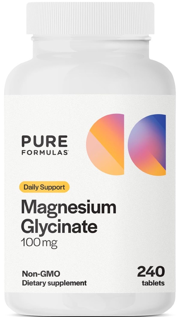 PureFormulas Magnésium Glycinate 100 mg Support quotidien pour le stress, les nerfs, le sommeil, les muscles, le métabolisme Pure Magnésium Glycinate Supplément pour les femmes et les hommes Magnesio Non-GMO 240 Comprimés