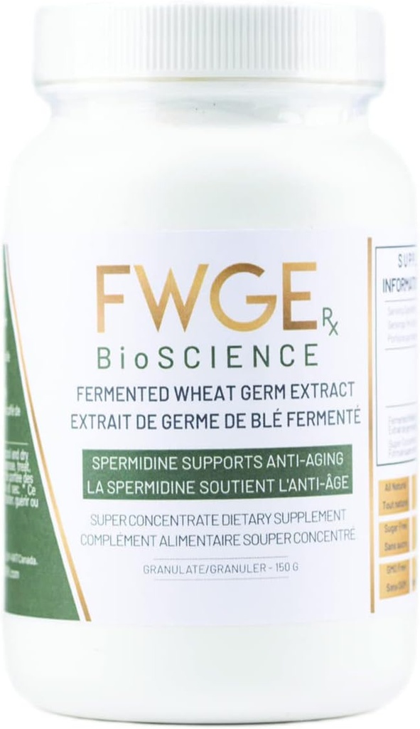 FWGE Spermidina - Longevità e salute cellulare Premium fermentato Germ estratto, Induttore autofagico, Olistico, Non OGM, Senza glutine, Senza zucchero, Vegan, Antiossidante, Naturale, Granulato,