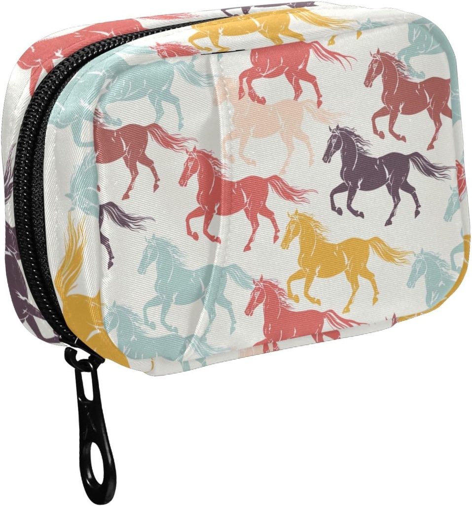 Fustylead Colorful Galloping Cavalli Silhouette Pill Organizer per Purse, Weekly Portable Pill Box con Zipper a Storage Vitamins Fish Oils Integratori