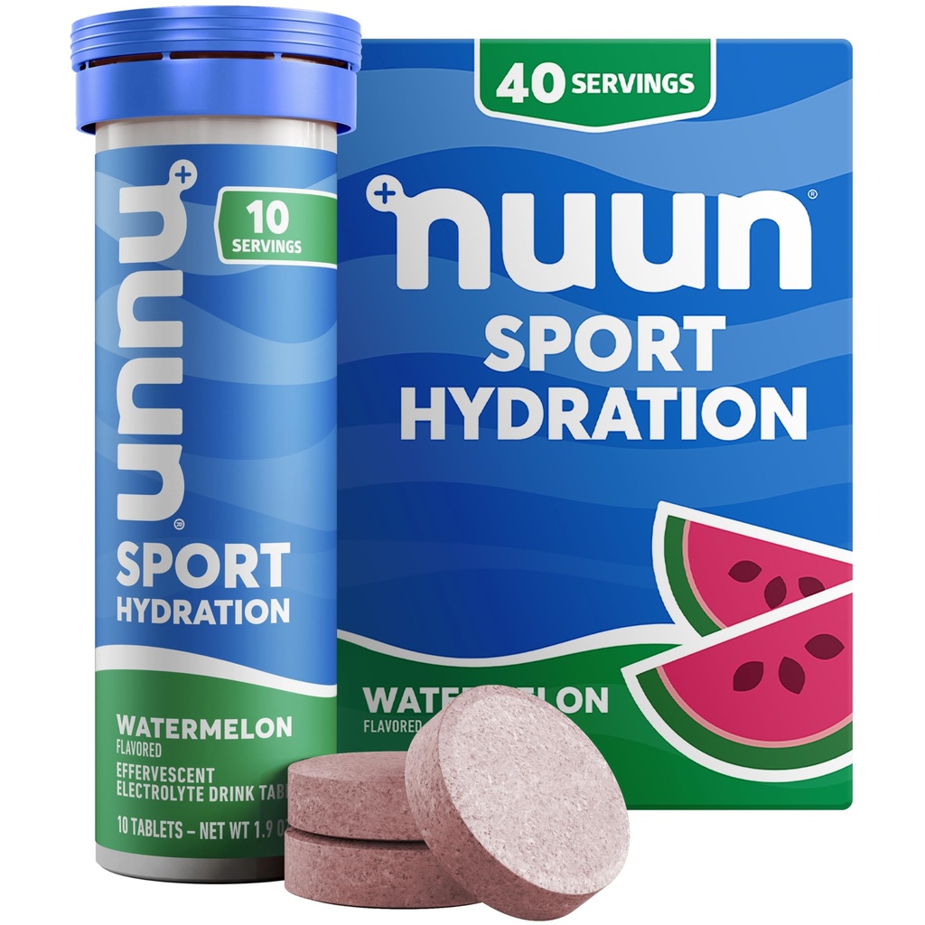 Tavolette Nuun Sport Electrolyte con Magnesio, Calcio, Potassio, Cloruro & Sodio, Gluten Free & Vegan, Watermelon, 4 Pack (40 Serve Totale)