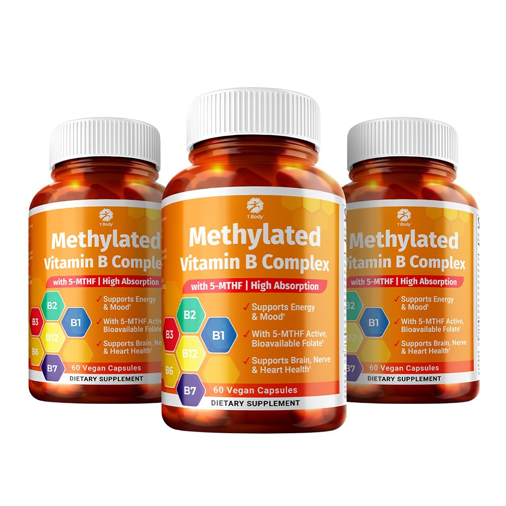 1 Corps Vitamine B Complexe 3 Pack – Biodisponible Vitamines B avec 5-MTHF Folate, B1, B2, B5, B6, Méthyl B12, Niacine & Biotine – Non-OGM, Vegan, Fabriqué aux États-Unis