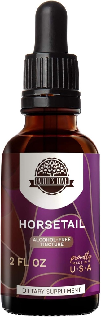 Amore della terra - Equiseto Alcohol-Free Erboristeria Tintura, Super-Concentrato Coda di cavallo (Equisetum arvense) Erbe secca (2 Fl Oz)