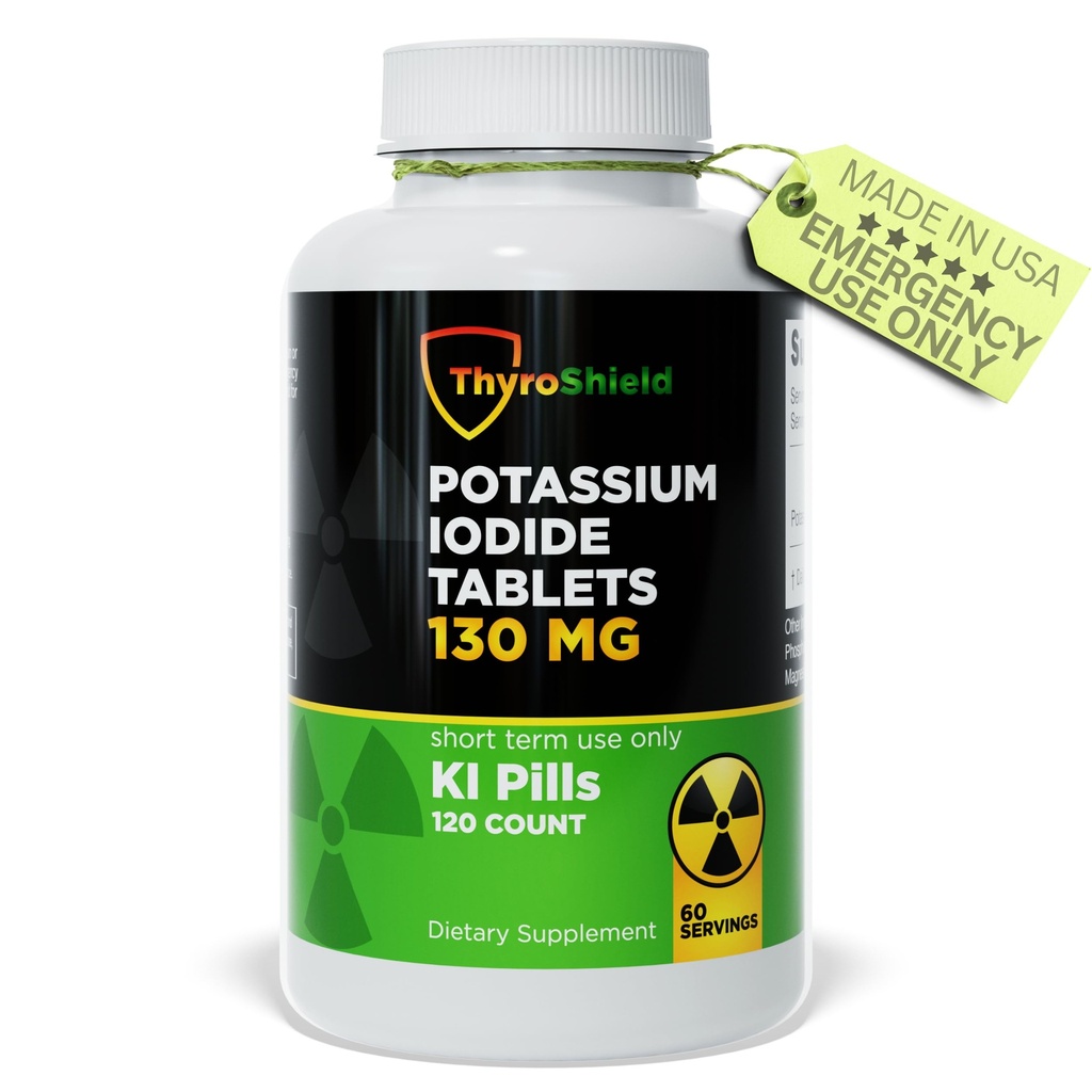 Comprimés d'iode de potassium 130 mg de comprimés d'iode 120ct pour exposition aux rayonnements - Pilules d'iode de potassium - YODO Naciente - Pilules de KI - Fabriqués aux États-Unis - ThyroShield
