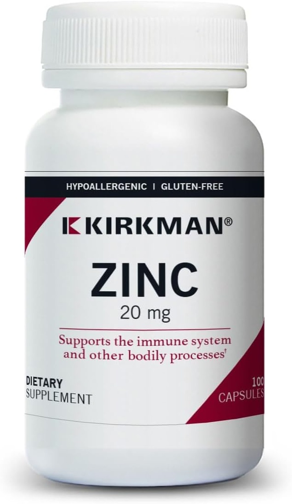 Kirkman - Zinc 20mg - 100 Capsules - Immune Support - High Absorption - Hypoallergenic