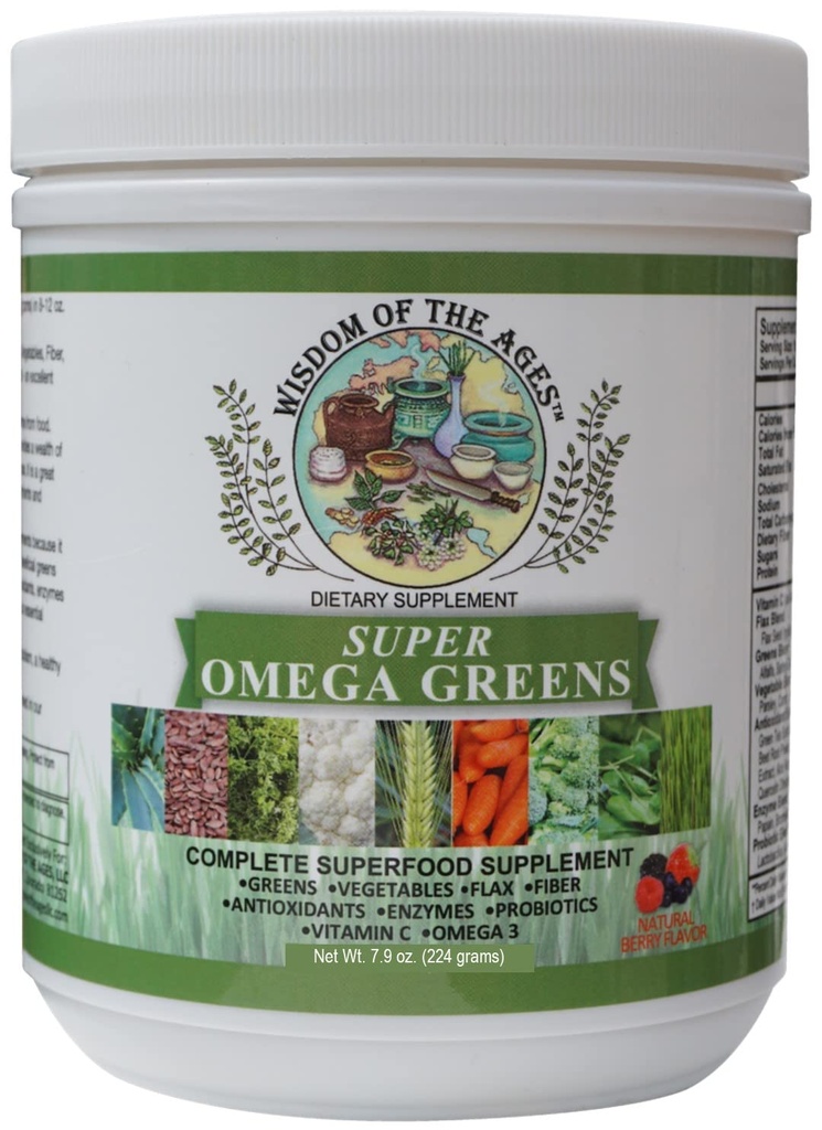 Super Omega Greens Komplette Superfood-Ergänzung mit Greens, Gemüse, Flax, Fiber, Antioxidantien, Enzyme, Probiotika, Vitamin C und Omega 3-7.9oz Pulver