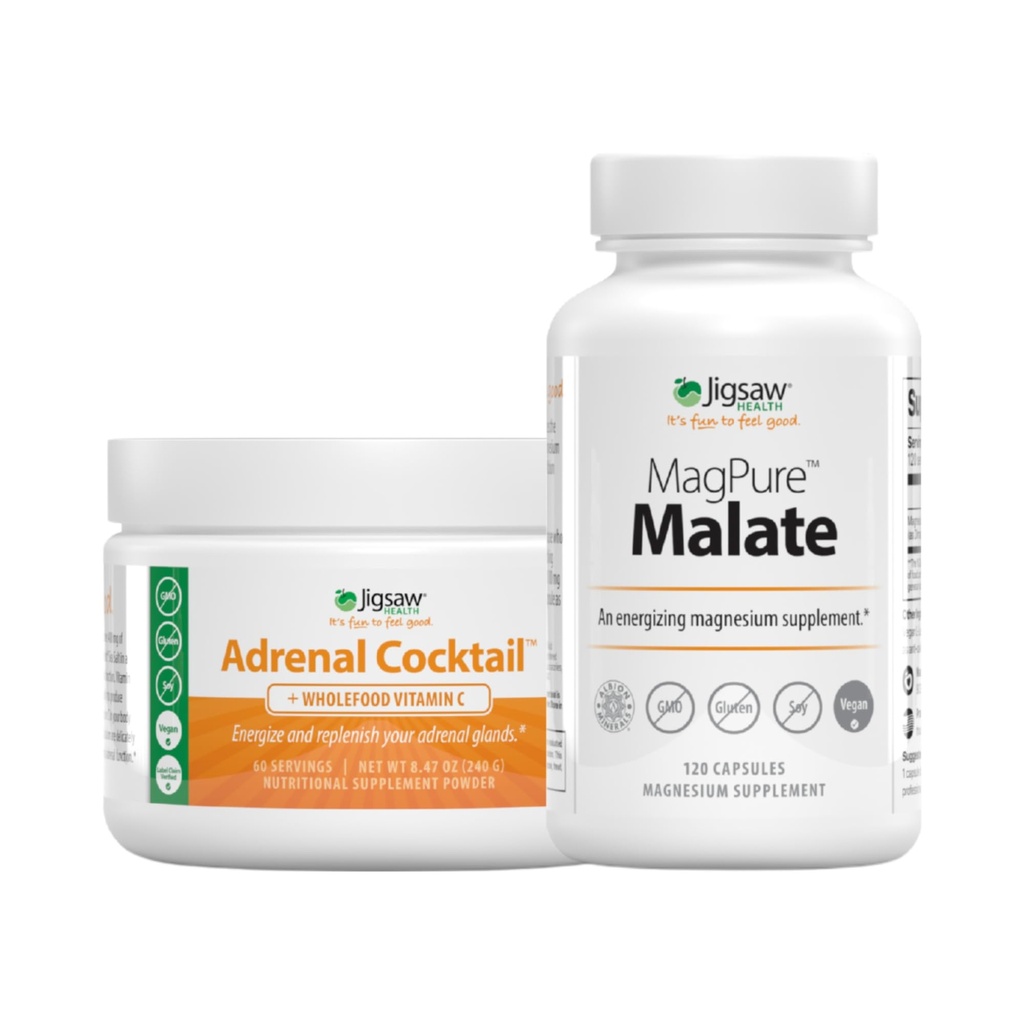 Jigsaw Health Bundle | Cocktail surrenale, 60 Serve (Jar), e MagPure Malate, 120 capsule