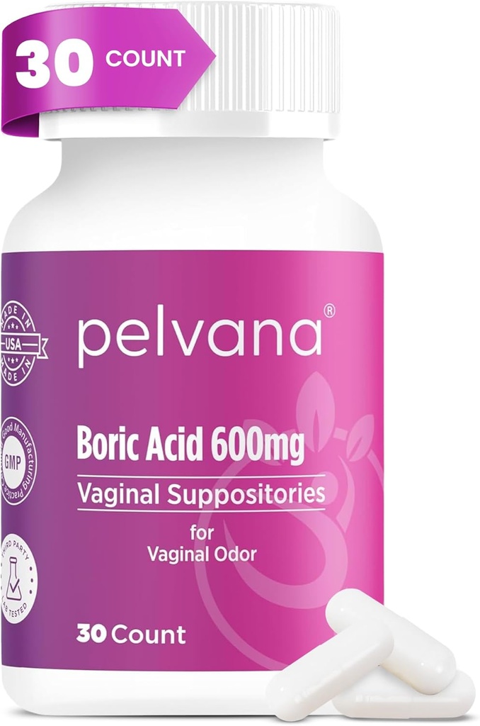 Pelvana Boric Acid Suppositories für Frauen 30 Count - für Vaginal Odor & Freshness, Feminine Hygiene & Wellness - Third-Party Lab Verified & Bottled in den USA - Feminine Health Odor Solution
